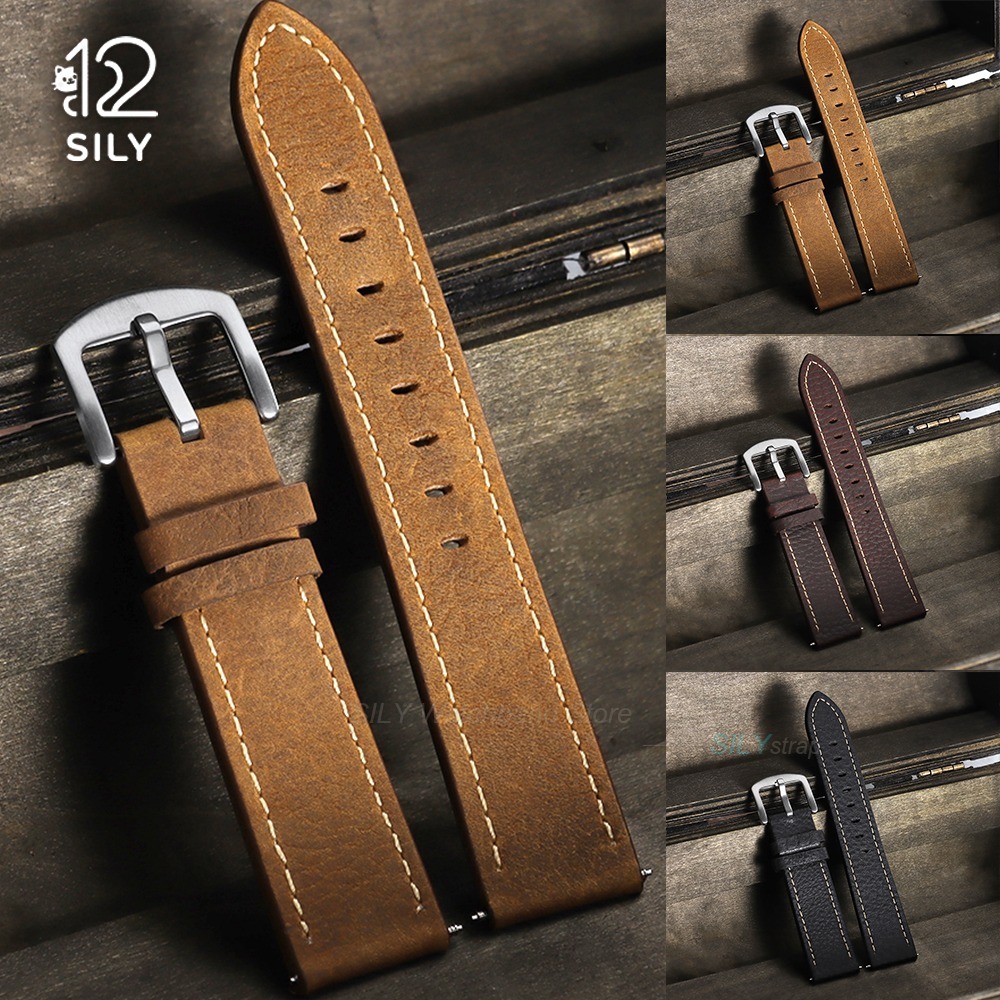Smartwatch Vintage Watches For Women - สายนาฬิกาหนังวัวแท้ขนาด 20/22 มม. สไตล์วินเทจ สำหรับนาฬิกาธุรกิจ สายนาฬิกาข้อมือสำหรับผู้ชายและผู้หญิง