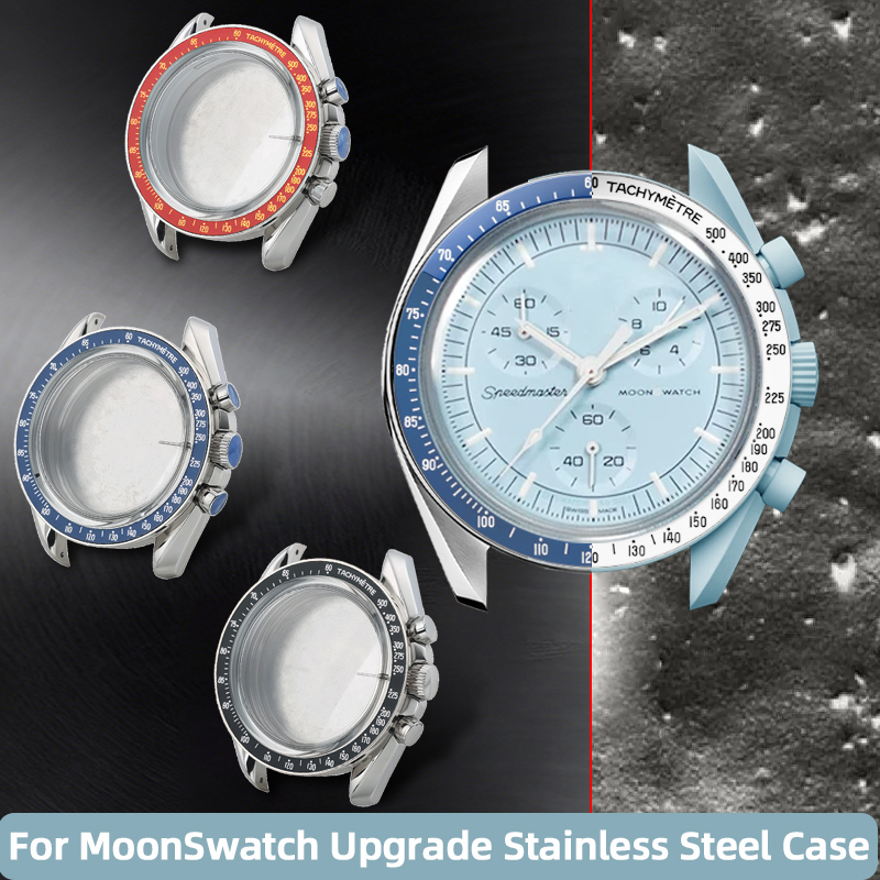 Watches Omega - ชุดอัพเกรดนาฬิกา Swatch Omega Moonswatch ตัวเรือนโลหะสีเงินแบบเต็มรูปแบบ พร้อมฝาหลังเหล็ก
