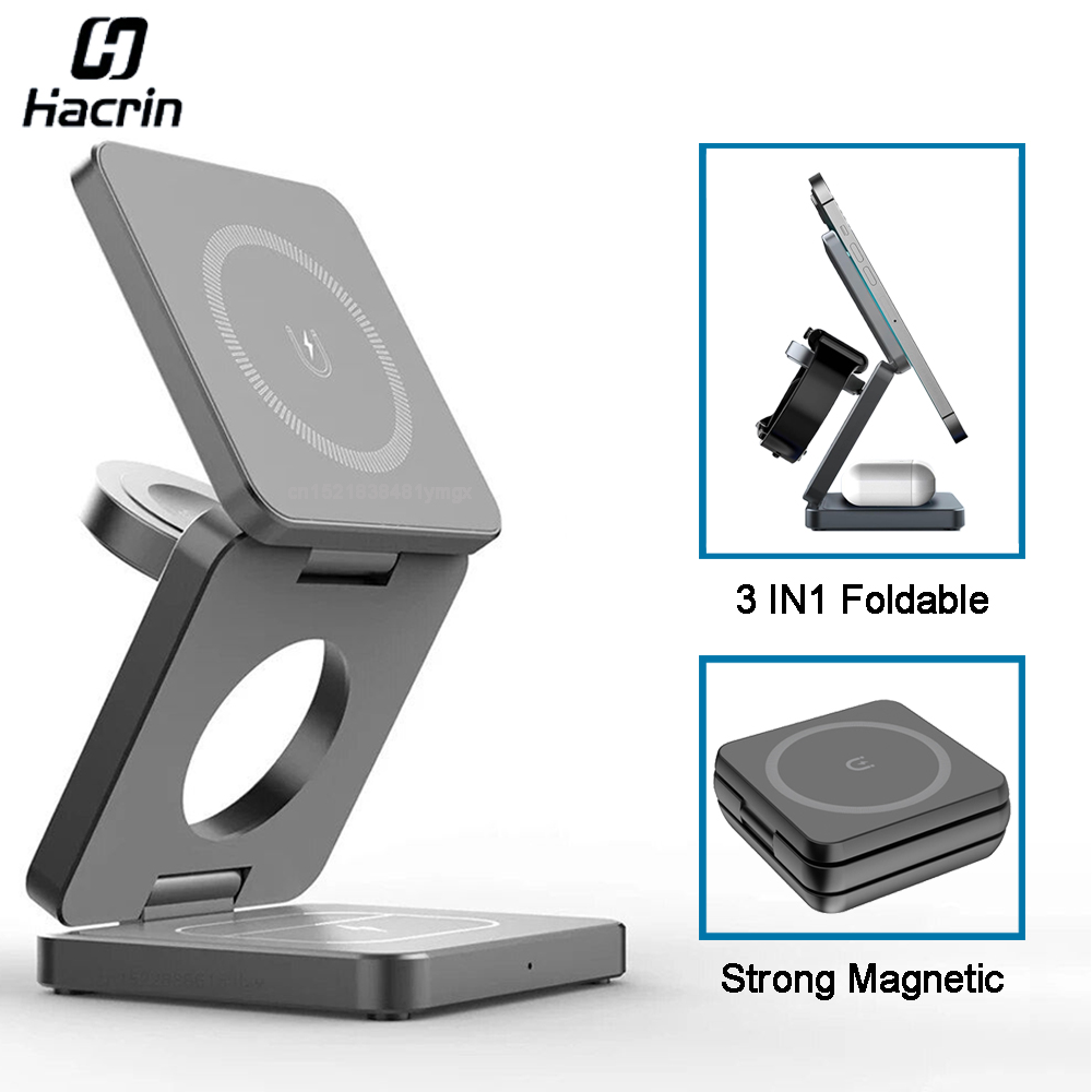 Smartwatch Watches For Iphone - Wireless Charger 3 ใน 1 แบบพับได้แม่เหล็กสถานีชาร์จไร้สายสําหรับ