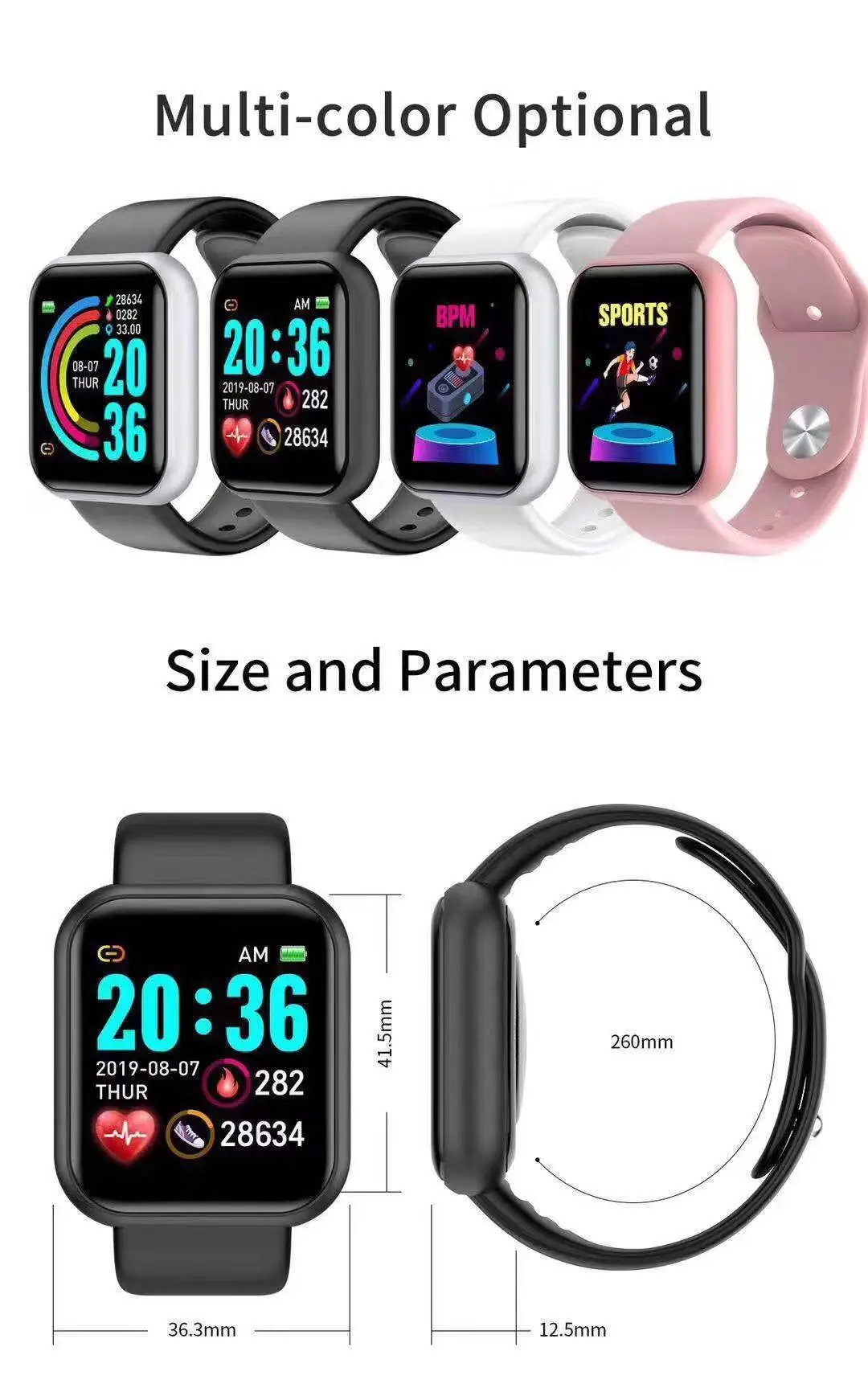 Watch Smartwatch Android - นาฬิกาอัจฉริยะ D20 Pro รุ่น Y68 สำหรับผู้ชาย,