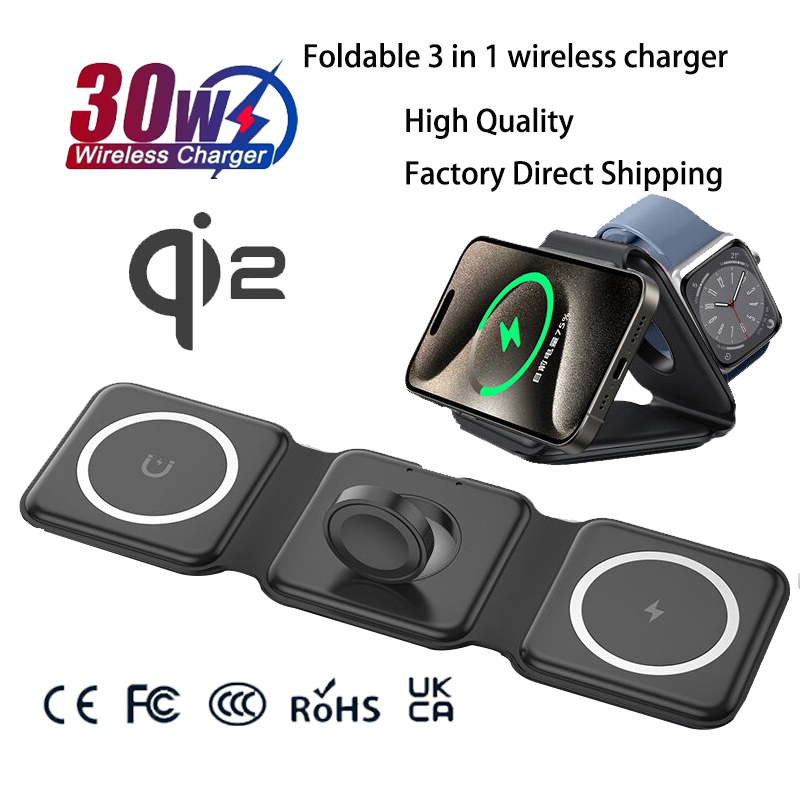 Smartwatch Watches For Iphone - แท่นชาร์จแม่เหล็กพับได้ Universal Qi2 สำหรับเดินทาง ใช้ได้กับ iPhone