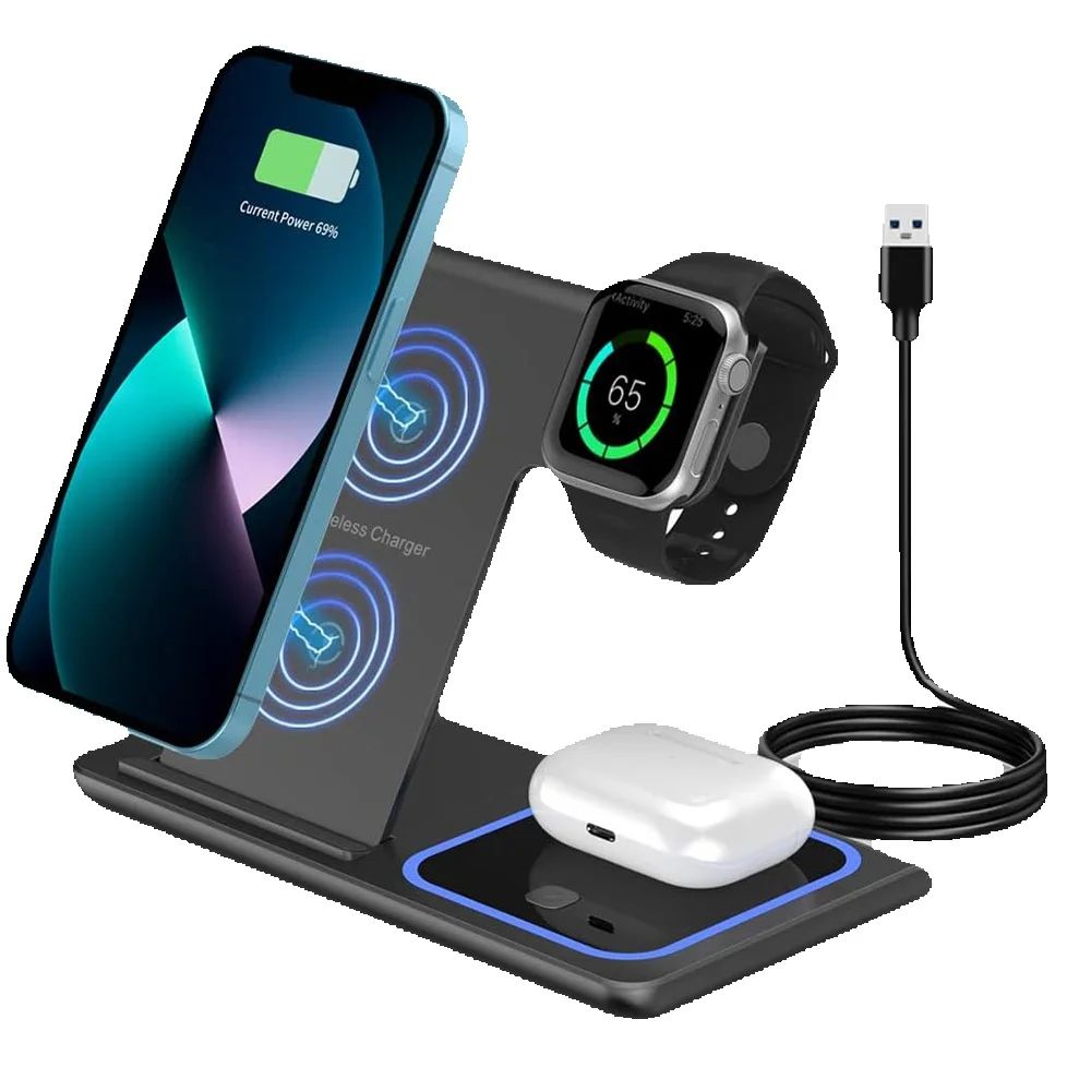 Watch 7 Smartwatch Iphone - แท่นชาร์จไร้สายแบบพับได้ 3 in 1 กำลังไฟ 15W