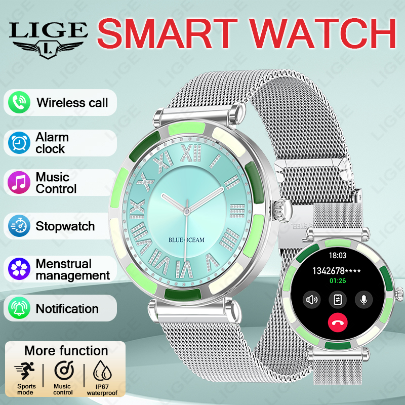 Smartwatch Luxury Watches For Women - LIGE นาฬิกาสมาร์ทวอทช์หรูหราสำหรับผู้หญิง หน้าจอ HD 360*360 สายรัดข้อมือแบบสปอร์ต