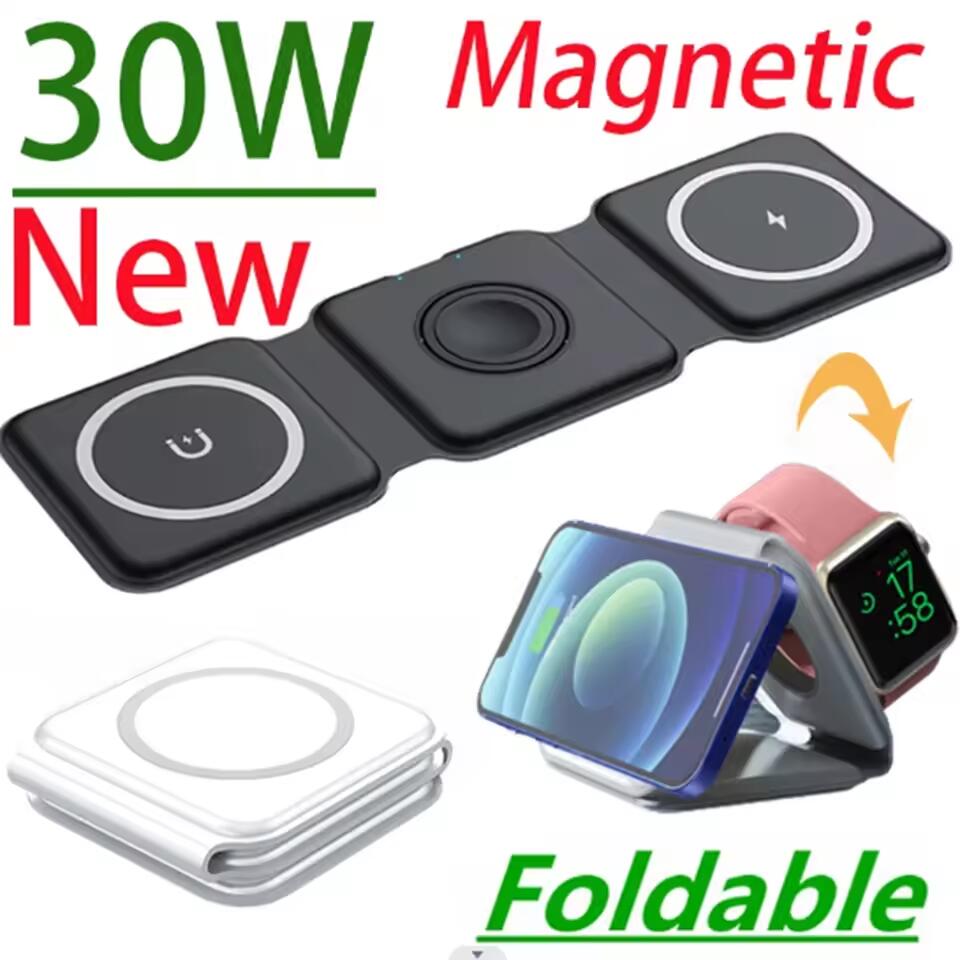 Smartwatch Watches For Iphone - แท่นชาร์จไร้สายแม่เหล็กแบบพกพา 3 in 1 ชาร์จเร็ว แท่นวางพับได้