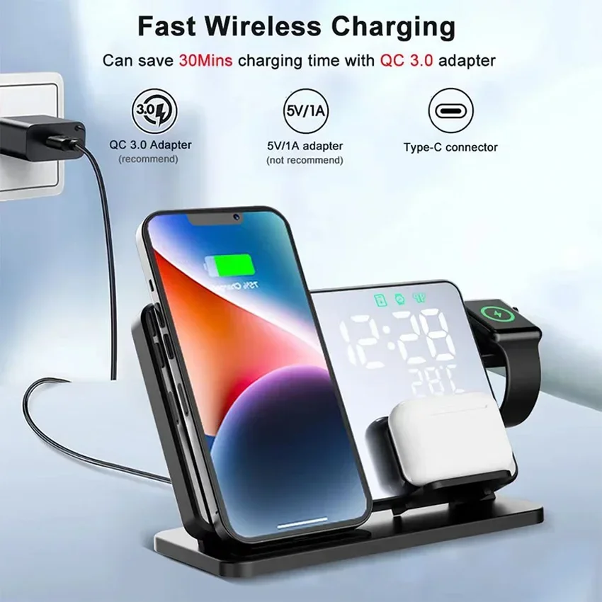 แท่นชาร์จไร้สายพร้อมนาฬิกาปลุก - Smartwatch Watches For Iphone บทวิจารณ์และราคา