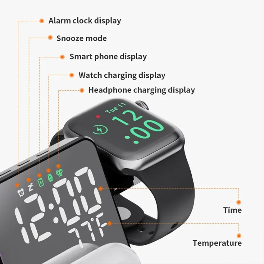 แท่นชาร์จไร้สายพร้อมนาฬิกาปลุก - Smartwatch Watches For Iphone บทวิจารณ์และราคา