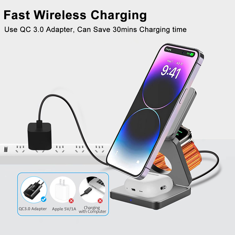 Wireless Charger 3 ใน 1 แบบพับ - Smartwatch Watches For Iphone บทวิจารณ์และราคา