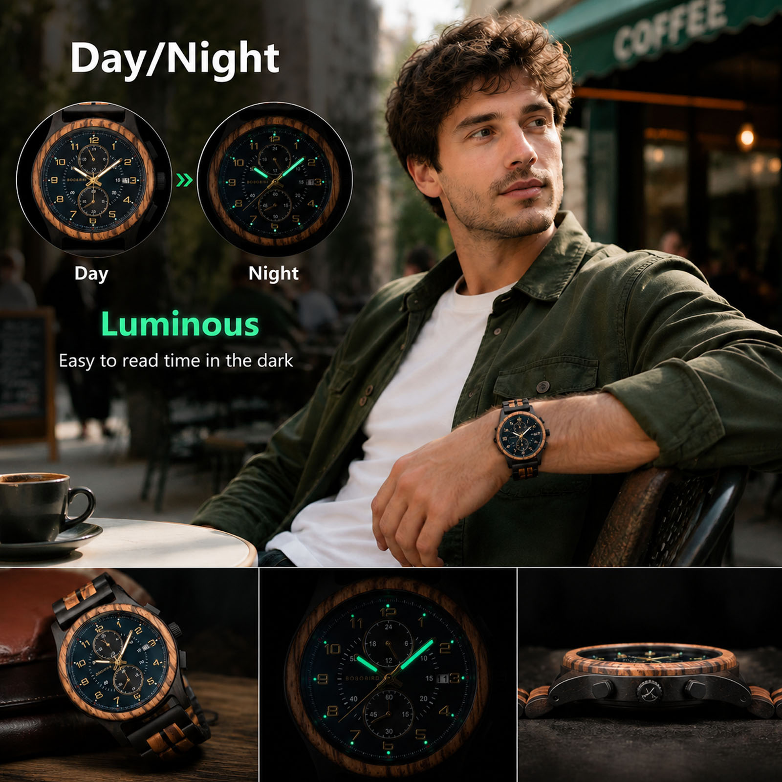 BOBO BIRD นาฬิกาโครโนกราฟไม้สำ - Smartwatch Watches Birthday Gift For Men บทวิจารณ์และราคา