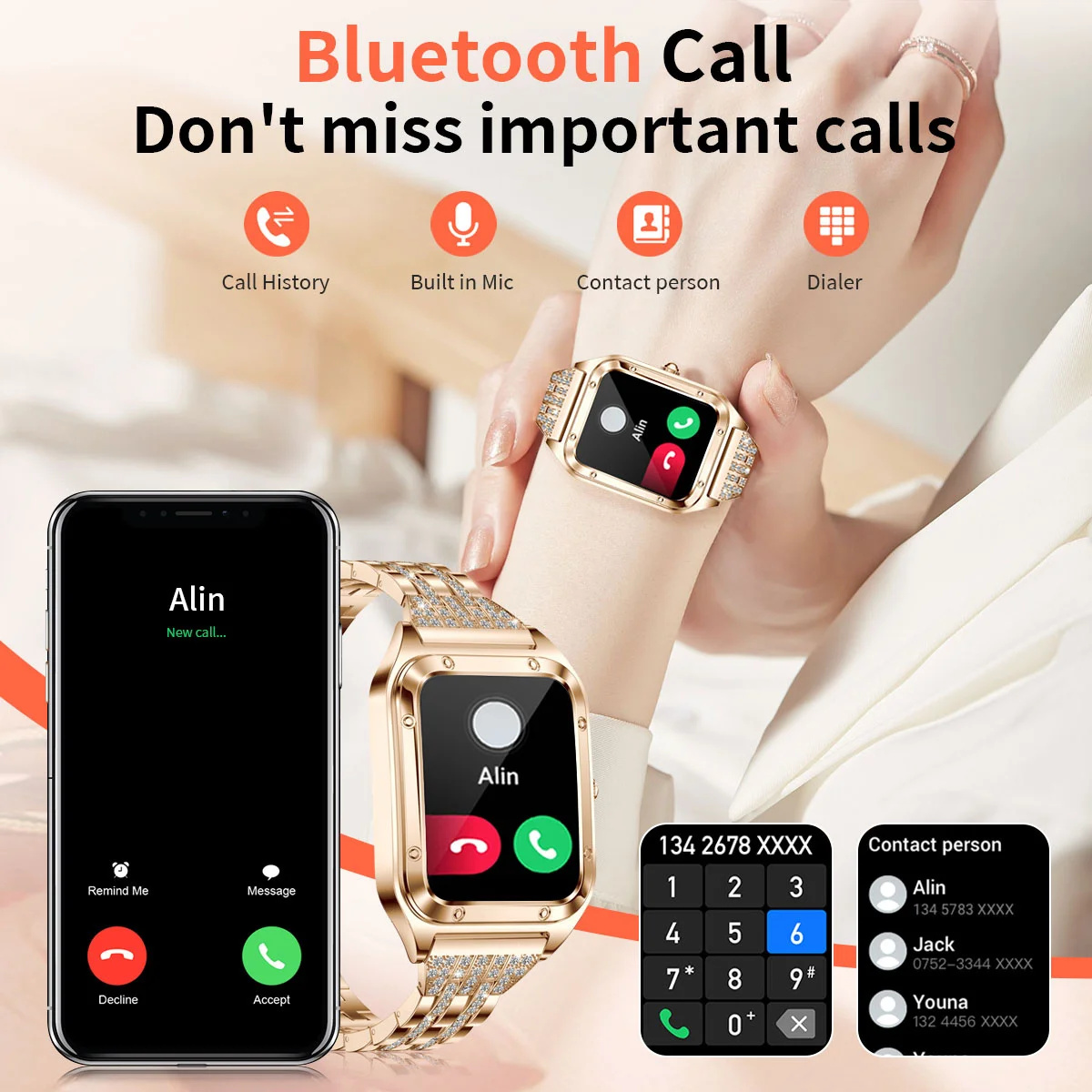 1.57 นิ้วนาฬิกาสมาร์ทสุดหรูผู้ - Smartwatch Luxury Watches For Women บทวิจารณ์และราคา