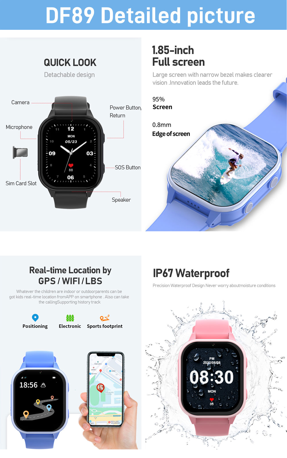 2G 4G เด็กสมาร์ทนาฬิกาโทรศัพท์ - Smartwatch Watches For Kid Boy Waterproof บทวิจารณ์และราคา